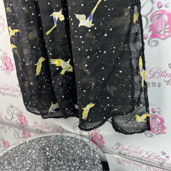 Camilla tree dress button up tshirt long Black Dress with Starry bird Design - Picture 6 of 14